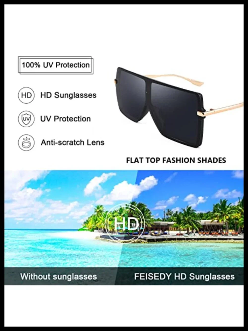Oversized Flat Top Shield Sunglasses Women Men Square Rimless UV400
